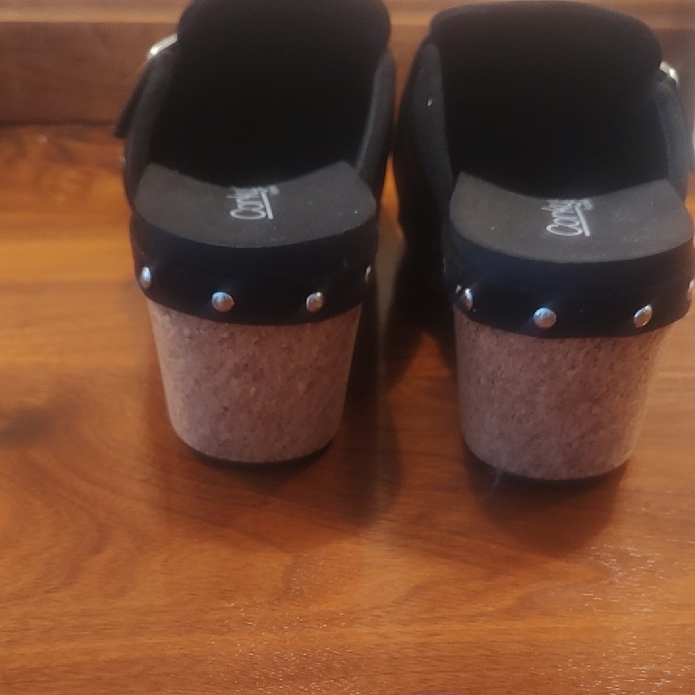 Black Suede Clogs with Silver Accents - Picture 4 of 5